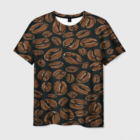 Мужская футболка 3D с принтом Арабика в Петрозаводске, 100% полиэфир | прямой крой, круглый вырез горловины, длина до линии бедер | Тематика изображения на принте: beens | coffee | pattern | бобы | зерна | кофе | паттерн