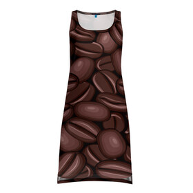 Платье-майка 3D с принтом Зёрна кофе в Петрозаводске, 100% полиэстер | полуприлегающий силуэт, широкие бретели, круглый вырез горловины, удлиненный подол сзади. | beans | coffee | бобы | паттерн