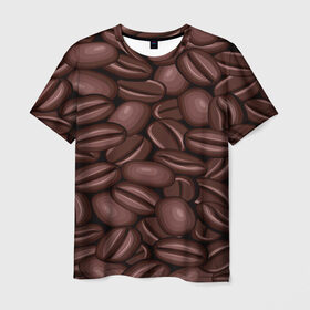 Мужская футболка 3D с принтом Зёрна кофе в Петрозаводске, 100% полиэфир | прямой крой, круглый вырез горловины, длина до линии бедер | beans | coffee | бобы | паттерн