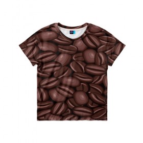 Детская футболка 3D с принтом Зёрна кофе в Петрозаводске, 100% гипоаллергенный полиэфир | прямой крой, круглый вырез горловины, длина до линии бедер, чуть спущенное плечо, ткань немного тянется | Тематика изображения на принте: beans | coffee | бобы | паттерн