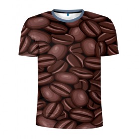 Мужская футболка 3D спортивная с принтом Зёрна кофе в Петрозаводске, 100% полиэстер с улучшенными характеристиками | приталенный силуэт, круглая горловина, широкие плечи, сужается к линии бедра | Тематика изображения на принте: beans | coffee | бобы | паттерн