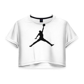 Женская футболка 3D укороченная с принтом Michael Jordan в Петрозаводске, 100% полиэстер | круглая горловина, длина футболки до линии талии, рукава с отворотами | Тематика изображения на принте: логотип майкл джордан