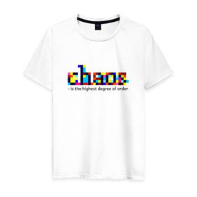 Мужская футболка хлопок с принтом Хаос- высшая степень порядка. в Петрозаводске, 100% хлопок | прямой крой, круглый вырез горловины, длина до линии бедер, слегка спущенное плечо. | chaos | order | pixel | science | пиксели | порядок | сериал | хаос | цитата