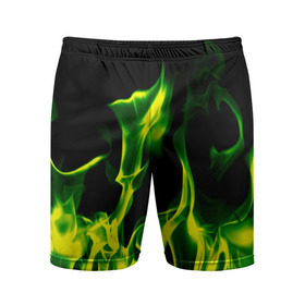 Мужские шорты 3D спортивные с принтом Зелёный огонь в Петрозаводске,  |  | пламя | черный | яркий
