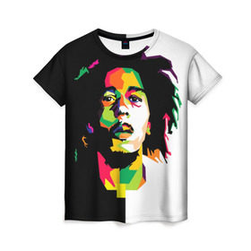 Женская футболка 3D с принтом Bob Marley в Петрозаводске, 100% полиэфир ( синтетическое хлопкоподобное полотно) | прямой крой, круглый вырез горловины, длина до линии бедер | боб марли | поп арт