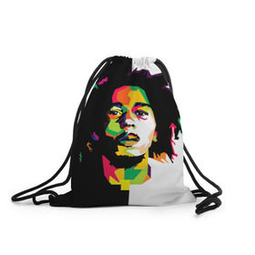 Рюкзак-мешок 3D с принтом Bob Marley в Петрозаводске, 100% полиэстер | плотность ткани — 200 г/м2, размер — 35 х 45 см; лямки — толстые шнурки, застежка на шнуровке, без карманов и подкладки | Тематика изображения на принте: боб марли | поп арт