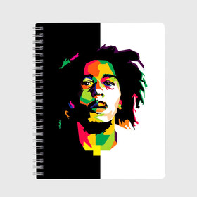 Тетрадь с принтом Bob Marley в Петрозаводске, 100% бумага | 48 листов, плотность листов — 60 г/м2, плотность картонной обложки — 250 г/м2. Листы скреплены сбоку удобной пружинной спиралью. Уголки страниц и обложки скругленные. Цвет линий — светло-серый
 | боб марли | поп арт