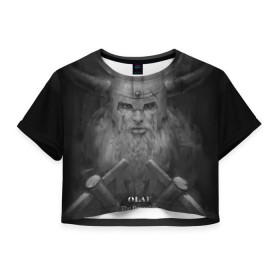 Женская футболка 3D укороченная с принтом Олаф в Петрозаводске, 100% полиэстер | круглая горловина, длина футболки до линии талии, рукава с отворотами | league of legends | lol | olaf | viking | викинг | лига легенд | лол | олаф