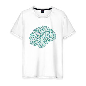 Мужская футболка хлопок с принтом Brain zombie в Петрозаводске, 100% хлопок | прямой крой, круглый вырез горловины, длина до линии бедер, слегка спущенное плечо. | Тематика изображения на принте: 