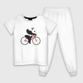 Детская пижама хлопок с принтом Панда на велосипеде в Петрозаводске, 100% хлопок |  брюки и футболка прямого кроя, без карманов, на брюках мягкая резинка на поясе и по низу штанин
 | велик | велосипед | медведь | мишка | панда
