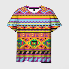 Мужская футболка 3D с принтом Этнический орнамент в Петрозаводске, 100% полиэфир | прямой крой, круглый вырез горловины, длина до линии бедер | Тематика изображения на принте: пестрый | разноцветный | яркий