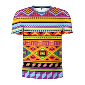 Мужская футболка 3D спортивная с принтом Этнический орнамент в Петрозаводске, 100% полиэстер с улучшенными характеристиками | приталенный силуэт, круглая горловина, широкие плечи, сужается к линии бедра | пестрый | разноцветный | яркий