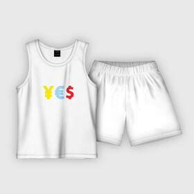 Детская пижама с шортами хлопок с принтом YES йена, доллар, евро в Петрозаводске,  |  | америка | бакс | валюта | доллар | евро | европа | сша | штаты | япония