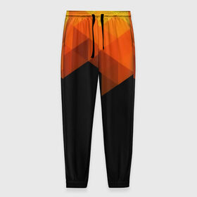 Мужские брюки 3D с принтом Trianse в Петрозаводске, 100% полиэстер | манжеты по низу, эластичный пояс регулируется шнурком, по бокам два кармана без застежек, внутренняя часть кармана из мелкой сетки | оранжевый | полигон | треугольники | черный