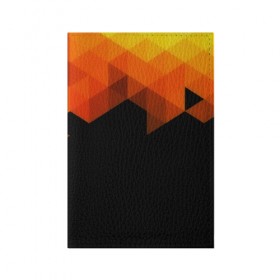Обложка для паспорта матовая кожа с принтом Trianse в Петрозаводске, натуральная матовая кожа | размер 19,3 х 13,7 см; прозрачные пластиковые крепления | Тематика изображения на принте: оранжевый | полигон | треугольники | черный