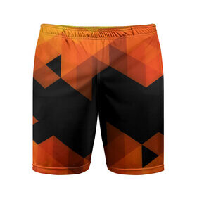 Мужские шорты 3D спортивные с принтом Trianse Orange в Петрозаводске,  |  | оранжевый | полигоны | треугольники | черный