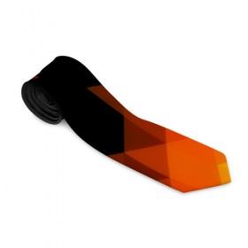 Галстук 3D с принтом Trianse Orange в Петрозаводске, 100% полиэстер | Длина 148 см; Плотность 150-180 г/м2 | оранжевый | полигоны | треугольники | черный
