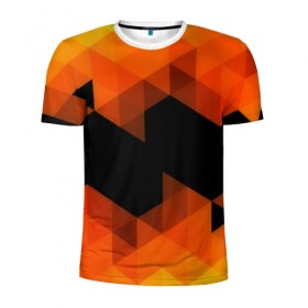 Мужская футболка 3D спортивная с принтом Trianse Orange в Петрозаводске, 100% полиэстер с улучшенными характеристиками | приталенный силуэт, круглая горловина, широкие плечи, сужается к линии бедра | Тематика изображения на принте: оранжевый | полигоны | треугольники | черный