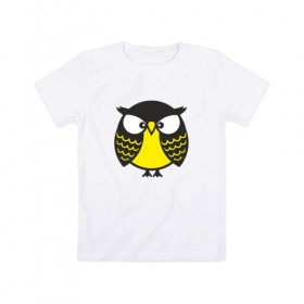 Детская футболка хлопок с принтом Хмурая сова в Петрозаводске, 100% хлопок | круглый вырез горловины, полуприлегающий силуэт, длина до линии бедер | bird | owl | няша | птица | сова | совунья | совушка | сыч