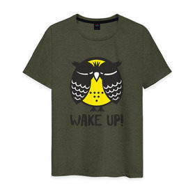 Мужская футболка хлопок с принтом Owl. Wake up! в Петрозаводске, 100% хлопок | прямой крой, круглый вырез горловины, длина до линии бедер, слегка спущенное плечо. | bird | owl | няша | птица | сова | совунья | совушка | сыч