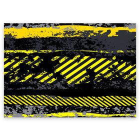 Поздравительная открытка с принтом Grunge Line в Петрозаводске, 100% бумага | плотность бумаги 280 г/м2, матовая, на обратной стороне линовка и место для марки
 | желтый | полосы | серый | черный