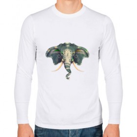 Мужской лонгслив хлопок с принтом Индийский слон в Петрозаводске, 100% хлопок |  | Тематика изображения на принте: 