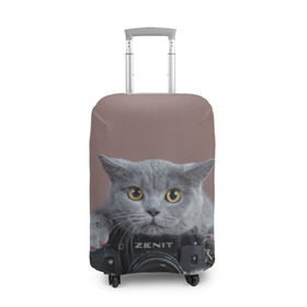 Чехол для чемодана 3D с принтом Котик фотограф в Петрозаводске, 86% полиэфир, 14% спандекс | двустороннее нанесение принта, прорези для ручек и колес | кот | котик | кошка | объектив | фотоаппарат | фотограф