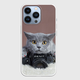 Чехол для iPhone 13 Pro с принтом Котик фотограф в Петрозаводске,  |  | кот | котик | кошка | объектив | фотоаппарат | фотограф