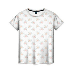 Женская футболка 3D с принтом Нежные цветы в Петрозаводске, 100% полиэфир ( синтетическое хлопкоподобное полотно) | прямой крой, круглый вырез горловины, длина до линии бедер | розы