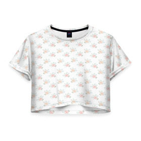 Женская футболка 3D укороченная с принтом Нежные цветы в Петрозаводске, 100% полиэстер | круглая горловина, длина футболки до линии талии, рукава с отворотами | розы
