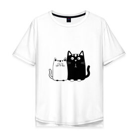 Мужская футболка хлопок Oversize с принтом Влюбленные коты в Петрозаводске, 100% хлопок | свободный крой, круглый ворот, “спинка” длиннее передней части | 14 февраля | влюбленным | девушке | кот | коты | котята. | кошка | любовь | мужчине | парню | подарок