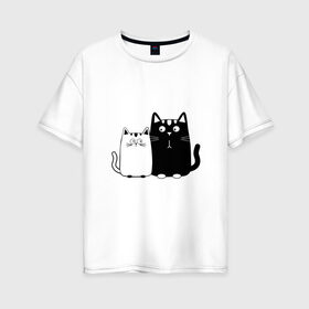 Женская футболка хлопок Oversize с принтом Влюбленные коты в Петрозаводске, 100% хлопок | свободный крой, круглый ворот, спущенный рукав, длина до линии бедер
 | 14 февраля | влюбленным | девушке | кот | коты | котята. | кошка | любовь | мужчине | парню | подарок