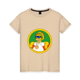 Женская футболка хлопок с принтом Раста-Гомер в Петрозаводске, 100% хлопок | прямой крой, круглый вырез горловины, длина до линии бедер, слегка спущенное плечо | Тематика изображения на принте: гомер | мульт | симпсоны