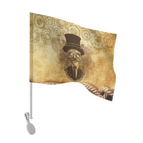 Флаг для автомобиля с принтом Стимпанк человек в Петрозаводске, 100% полиэстер | Размер: 30*21 см | steampunk | steampunk man | в цилиндре | в шляпе | канат | механизм | стимпанк | усы | человек