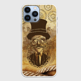 Чехол для iPhone 13 Pro Max с принтом Стимпанк человек в Петрозаводске,  |  | Тематика изображения на принте: steampunk | steampunk man | в цилиндре | в шляпе | канат | механизм | стимпанк | усы | человек