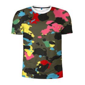 Мужская футболка 3D спортивная с принтом Цветной камуфляж в Петрозаводске, 100% полиэстер с улучшенными характеристиками | приталенный силуэт, круглая горловина, широкие плечи, сужается к линии бедра | маскировка | пестрый | разноцветный | яркий