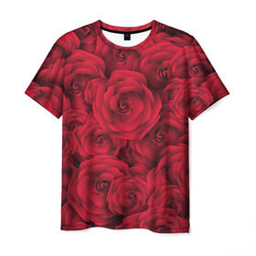 Мужская футболка 3D с принтом Красные розы в Петрозаводске, 100% полиэфир | прямой крой, круглый вырез горловины, длина до линии бедер | Тематика изображения на принте: любовь | мозаика | розы | сердце | узор