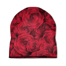 Шапка 3D с принтом Красные розы в Петрозаводске, 100% полиэстер | универсальный размер, печать по всей поверхности изделия | любовь | мозаика | розы | сердце | узор