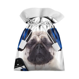 Подарочный 3D мешок с принтом Мопс в наушниках в Петрозаводске, 100% полиэстер | Размер: 29*39 см | дворняжка | домашние животные | любимец | мопс | пес | песик | питомец | собака | собачка