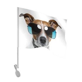 Флаг для автомобиля с принтом Джек Рассел в очках в Петрозаводске, 100% полиэстер | Размер: 30*21 см | волкодав | дворняжка | джек | джек рассел | домашние животные | любимец | мопс | овчарка | пес | песик | питомец | рассел | сенбернар | собака | собачка