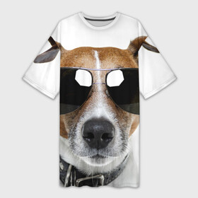 Платье-футболка 3D с принтом Джек Рассел в очках в Петрозаводске,  |  | Тематика изображения на принте: волкодав | дворняжка | джек | джек рассел | домашние животные | любимец | мопс | овчарка | пес | песик | питомец | рассел | сенбернар | собака | собачка