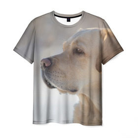 Мужская футболка 3D с принтом Лабрадор в Петрозаводске, 100% полиэфир | прямой крой, круглый вырез горловины, длина до линии бедер | далматин | далматинец | дворняга | лабрадор | любимец | овчарка | пес | питомец | самоед | собака | собачка | щенок