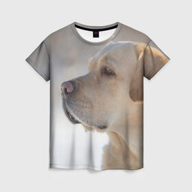 Женская футболка 3D с принтом Лабрадор в Петрозаводске, 100% полиэфир ( синтетическое хлопкоподобное полотно) | прямой крой, круглый вырез горловины, длина до линии бедер | далматин | далматинец | дворняга | лабрадор | любимец | овчарка | пес | питомец | самоед | собака | собачка | щенок