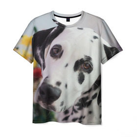 Мужская футболка 3D с принтом Далматин в Петрозаводске, 100% полиэфир | прямой крой, круглый вырез горловины, длина до линии бедер | акита | акита ину | далматин | далматинец | дворняга | ину | лабрадор | любимец | овчарка | пес | питомец | самоед | сиба | сиба ину | собака | собачка | щенок