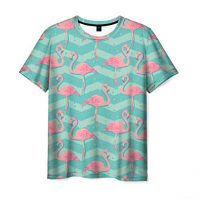 Мужская футболка 3D с принтом flamingo в Петрозаводске, 100% полиэфир | прямой крой, круглый вырез горловины, длина до линии бедер | flamingo | абстракция | фламинго