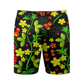 Мужские шорты 3D спортивные с принтом Natural flowers в Петрозаводске,  |  | flower | орнамент | паттерн | хохлома | цветы