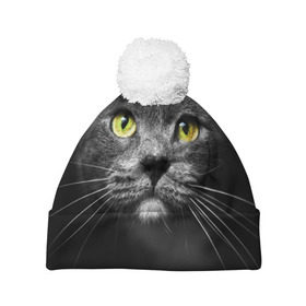 Шапка 3D c помпоном с принтом Кошачий взгляд в Петрозаводске, 100% полиэстер | универсальный размер, печать по всей поверхности изделия | взгляд | взор | глаза | киска | кот | котёнок | кошка | усы