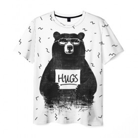 Мужская футболка 3D с принтом Bear Hugs в Петрозаводске, 100% полиэфир | прямой крой, круглый вырез горловины, длина до линии бедер | animal | bear | beast | fashion | funny | hipster | hugs | nature | style | животное | зверь | медведь | мода | объятья | прикол | природа | стиль | хипстер