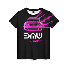 Женская футболка 3D с принтом BMW glamour в Петрозаводске, 100% полиэфир ( синтетическое хлопкоподобное полотно) | прямой крой, круглый вырез горловины, длина до линии бедер | bmw | m5 | pink | авто | автомобиль | бмв | гламур | машина | розовый | стиль | тачка | элита