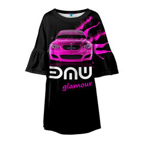 Детское платье 3D с принтом BMW glamour в Петрозаводске, 100% полиэстер | прямой силуэт, чуть расширенный к низу. Круглая горловина, на рукавах — воланы | Тематика изображения на принте: bmw | m5 | pink | авто | автомобиль | бмв | гламур | машина | розовый | стиль | тачка | элита